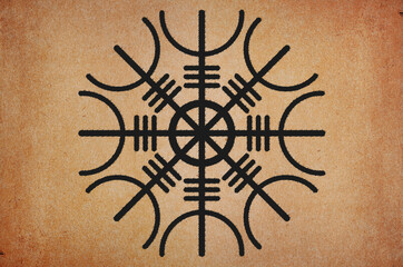 Amulet helmet of horror ancient strong scandinavian mythical rune vector illustration on grunge background
