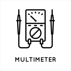 Analog multimeter line icon, tester, measuring instrument in simple style isolated on white background. Measurement of current, resistance, voltage. Vector 