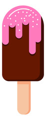 Ice cream icon. Chocolate bar on stick with pink glaze
