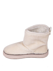 White winter woman's boots with fur on a white background