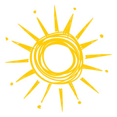 Cute sun in childish sketch style. Summer heat symbol