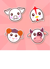 cute farm animals face with big eye