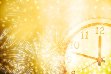 Naklejka na ściany i meble Clock on color background. New Year 2022 celebration