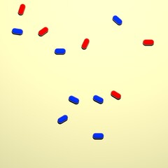 Medical medicines capsules on a light background. Medical isolated. Medicines design. Red and blue capsule pills 3D illustration.