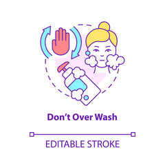 Dont overwash concept icon. Save skin balance. Skincare procedure to restrict abstract idea thin line illustration. Isolated outline drawing. Editable stroke. Roboto-Medium, Myriad Pro-Bold fonts used