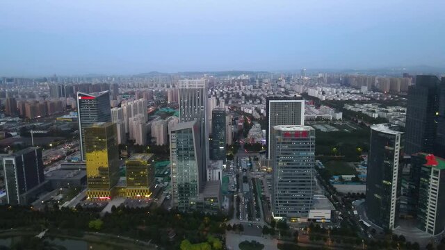 Aerial photography of modern office buildings in Zibo Financial District, China