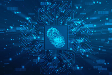 Abstract security system concept with fingerprint on technology background, Fingerprint Scanning Identification System. Biometric Authorization and Business Security Concept