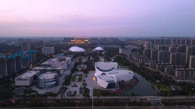 Aerial photography of modern office buildings in Zibo Financial District, China