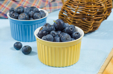Great bilberry in yellow bowl