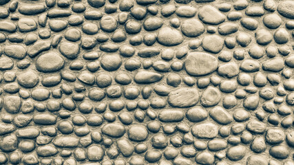 Wall Round Stones Stacked Close Up Sepia Background