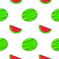one line illustration of watermelon. seamless pattern. can be used for wallpaper, wrapping paper, background, cover, fabric, apparel, pattern fill