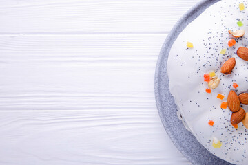 Paska on a white background. Bun on a white background with space for text.