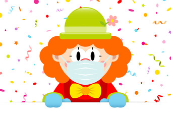 Clown Orange Haare Hält Horizontales Banner Luftschlangen Und Konfetti