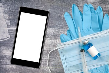 Covid 19 digital immunization record, smartphone and coronavirus complete vaccination