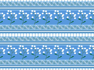 Grass flower cartoon character seamless pattern on blue background