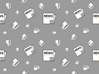 Newspaper cartoon character seamless pattern on gray background