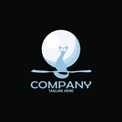 simple cat logo on moon background