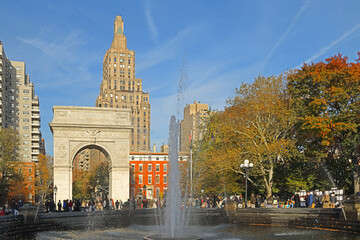 Washington Square Park and Washington Square Arch in Greenwich Village neighborhood of Lower...