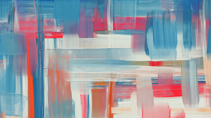 Rough paint strokes, oil painting on canvas, red and bright blue artwork