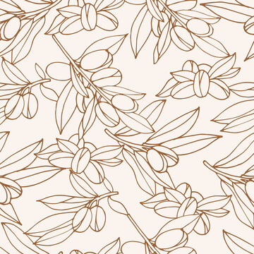 Vector illustration argan branch - vintage engraved style. Seamless pattern in retro botanical style.