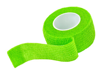 Grünes elastisches selbsthaftendes Hautpflaster auf weissem Hintergrund