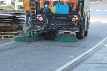 road hygiene sweeping of the road with steel brushes road