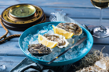 Oysters on ice with lemon-3