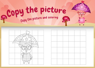 copy the picture kids game and coloring page with a cute pigs using valentine costume