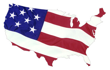 Graphic illustration of mainland America with the US flag