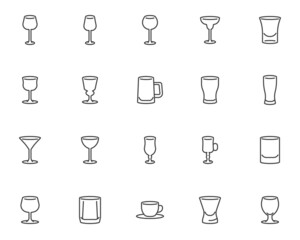 Bar glassware line icons set