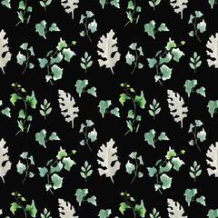 Hand painted watercolor seamless pattern leaves and ivy