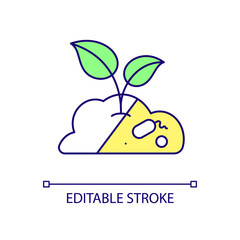 Soil microorganisms RGB color icon. Bacteria and protozoa. Plant and animal residues. Processes in soil. Isolated vector illustration. Simple filled line drawing. Editable stroke. Arial font used
