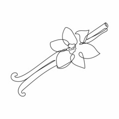 Continuous one simple single abstract line drawing of vanilla pods icon in silhouette on a white background. Linear stylized.