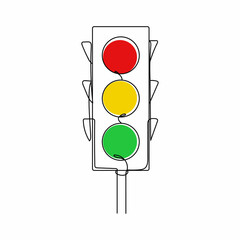 Continuous one simple single abstract line drawing of traffic lights icon in silhouette on a white background. Linear stylized.