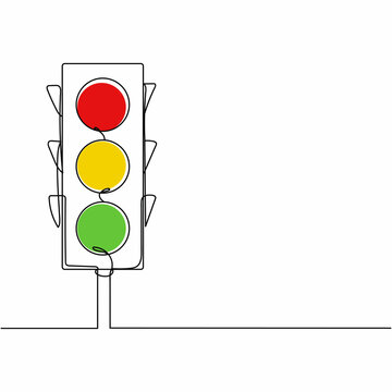 Continuous One Simple Single Abstract Line Drawing Of Traffic Lights Icon In Silhouette On A White Background. Linear Stylized.