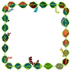 Fototapeta premium Multicolored frame of leaves and twigs. Nice design for the web, invitations, websites