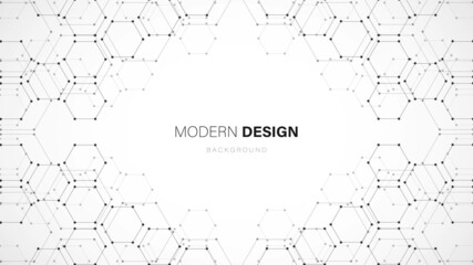 Vector halftone abstract background frame. Texture mechanisms of hexagons with dots, honeycombs. Digital technology design and engineering design, mobile connection. Mechanical engineering