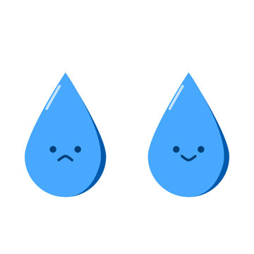 Water Drops With Face Vector Illustration. Happy And Sad