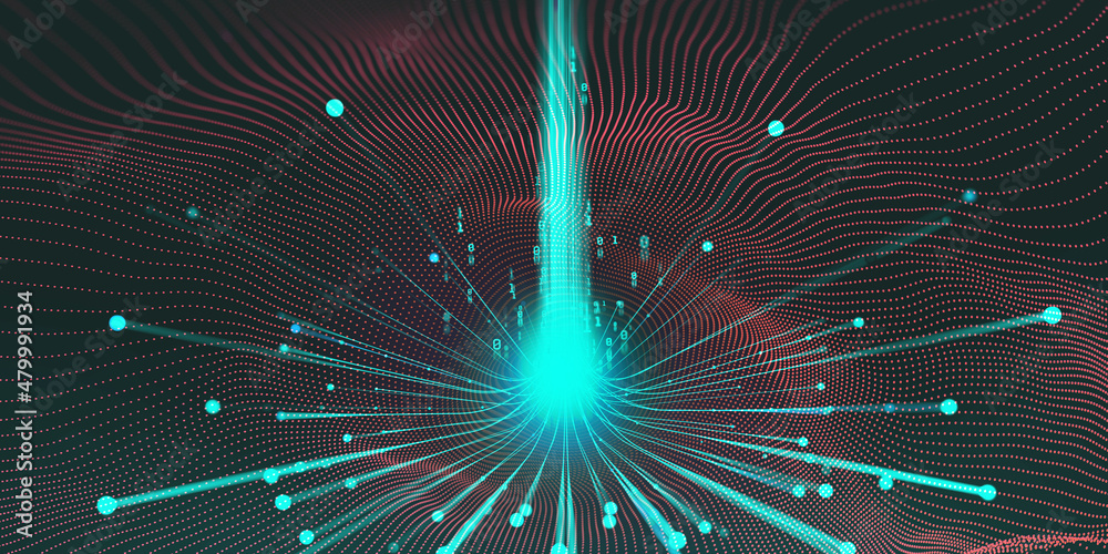 Fototapete wireless data transmission, high speed internet. information flow in abstract cyberspace. neural net