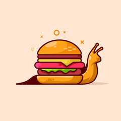 mascot snail burger with soft pink background