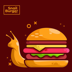 snail burger with red background vector design
