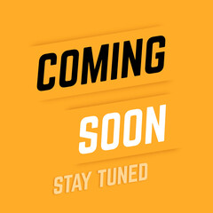 Coming soon, stay tuned in paper style with shadows. Banner set. Business, shop, online shopping, store, advertising, marketing. Vector illustration.