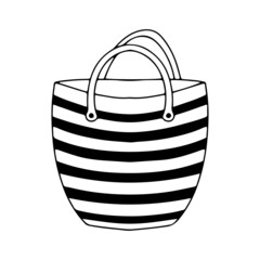 Striped beach bag. Cloth Bag. Vacation accessories. Vector illustration isolated on a white background.