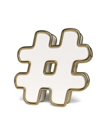 Hashtag symbol on a white background. 3D illustration.