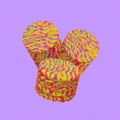 Minimalistic stylized collage art. 3d render creative waffles design. Party, food concept