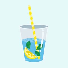 Glass of water with lemon mint and straw.
Remember to drink water daily 
Szklanka wody z cytryna i mięta ze słomka 
Pij wode codziennie  - obrazy, fototapety, plakaty