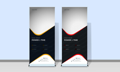 Modern Exhibition marketing Business Roll Up Banner Stand Brochure flat design template creative concept. pull up, presentation, x- banner. Stock vector. EPS 