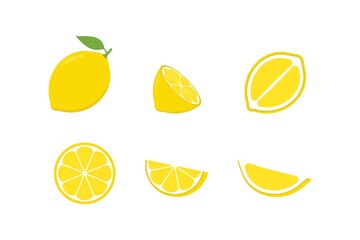 Lemon Icon, Collection slice of fresh lemon fruits isolated on white background. Lemon set vector illustration.