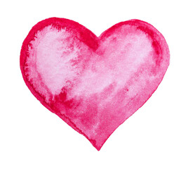 Obraz na płótnie Canvas Hand drawn painted lovely pink heart, watercolor element for your design. Happy valentines Valentine's Day 14th february poster. Can be used for cards, typography, labels. Isolated objects on white