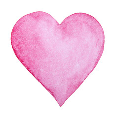 Hand drawn painted lovely pink heart, watercolor element for your design.  Happy valentines Valentine's Day 14th february poster. Can be used for cards, typography, labels. Isolated objects on white